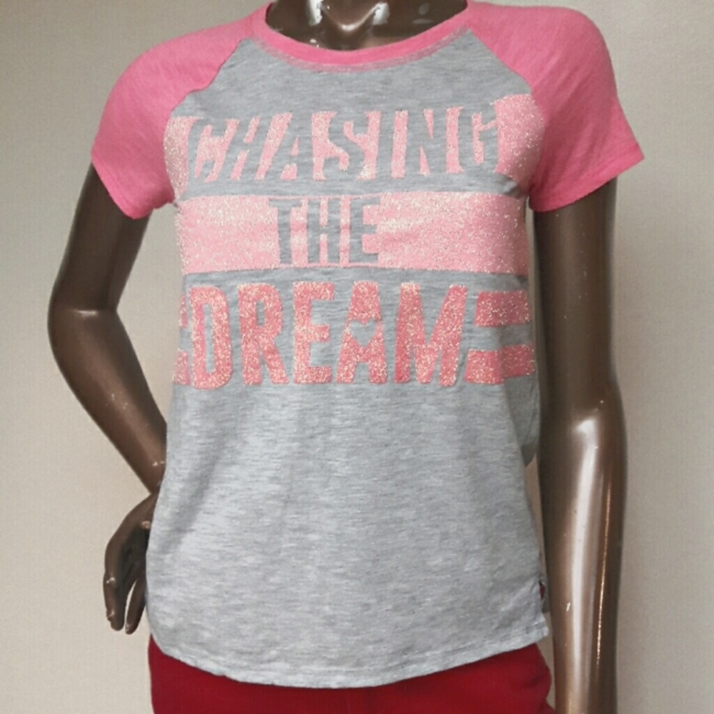 NWOT Girls Neon Pink/Gray Sparkling Tee by So